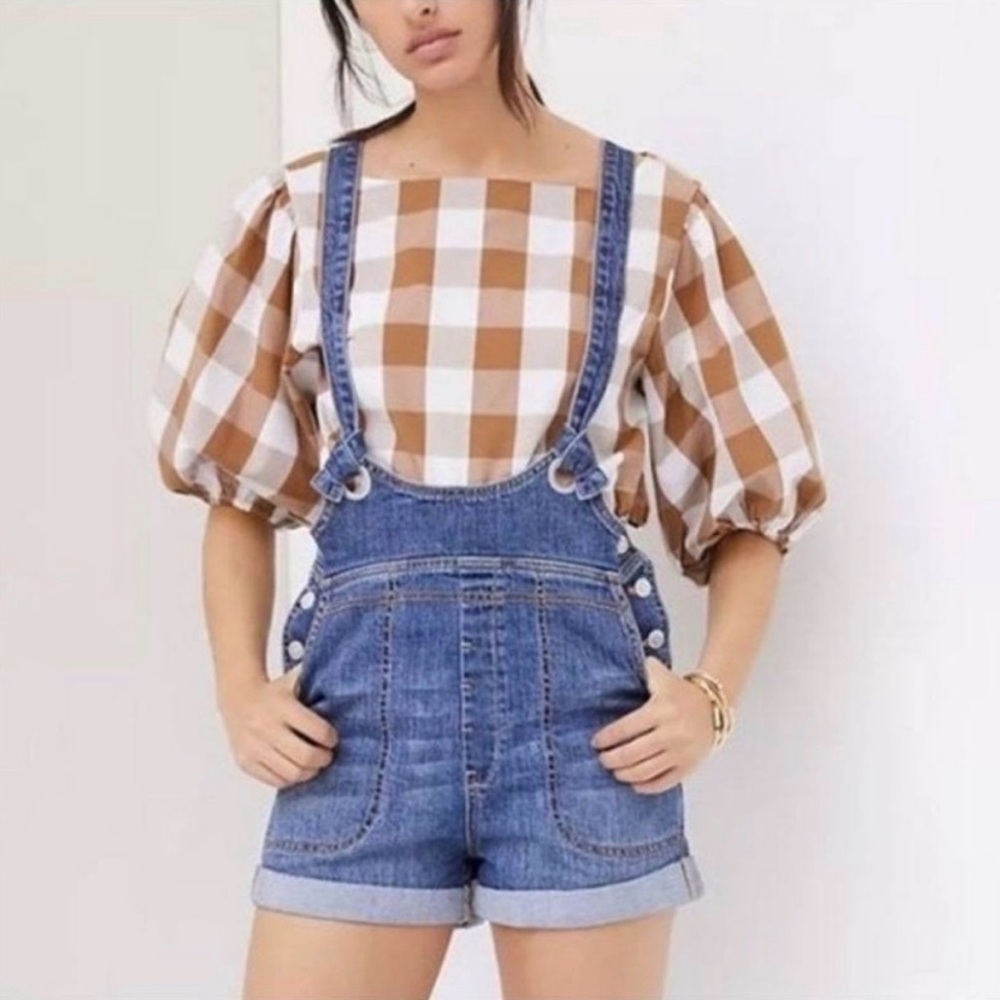 Anthropologie Pilcro Slouchy Denim Overalls Shortalls Size 27 Festival Western